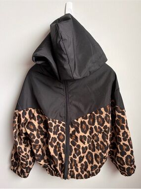 Kids' Leopard Print Hooded Jacket - Black and Brown